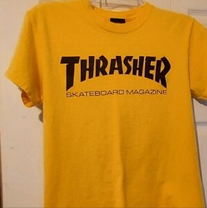 Thrasher Skateboard Magazine Logo Spell Out Yellow Short Sleeve T Shirt Sm Y2K